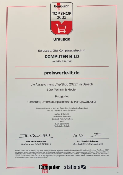 Auszeichnung als Top Shop 2022 für Preiswerte-IT